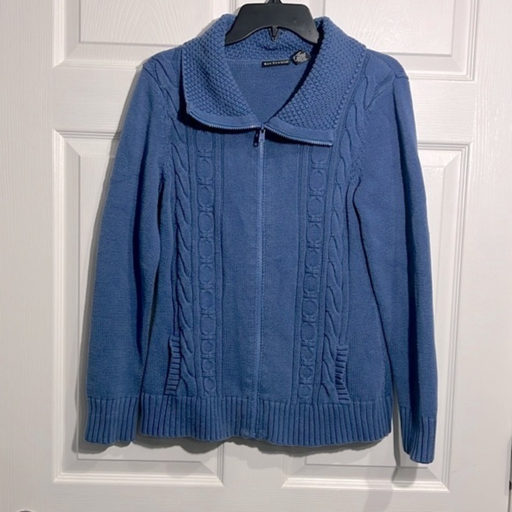 Bay Studio Women’s Zippered Cardigan- blue.  Size Large